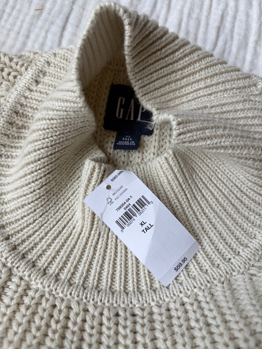 GAP Women Cream Rib-Knit Sweater - XL Tall - NEW